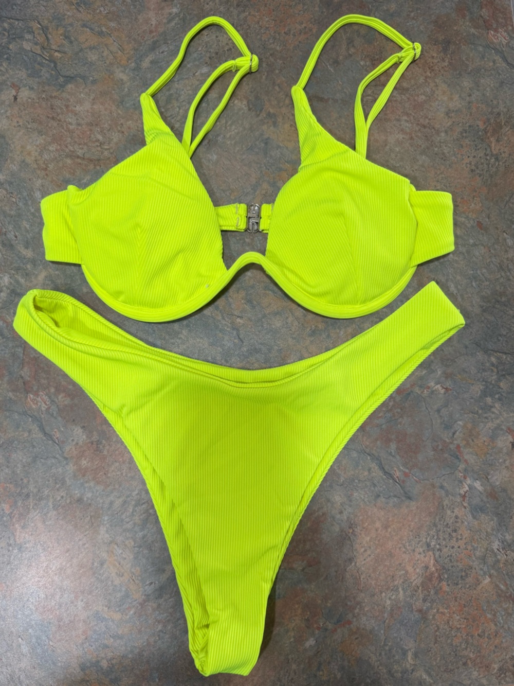SHEIN Neon Yellow Ribbed Bikini Set